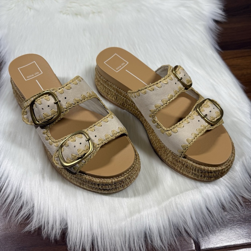 NEW Dolce Vita Size 9.5 Beige Sand Wanika Double Buckle Espadrille Sandals